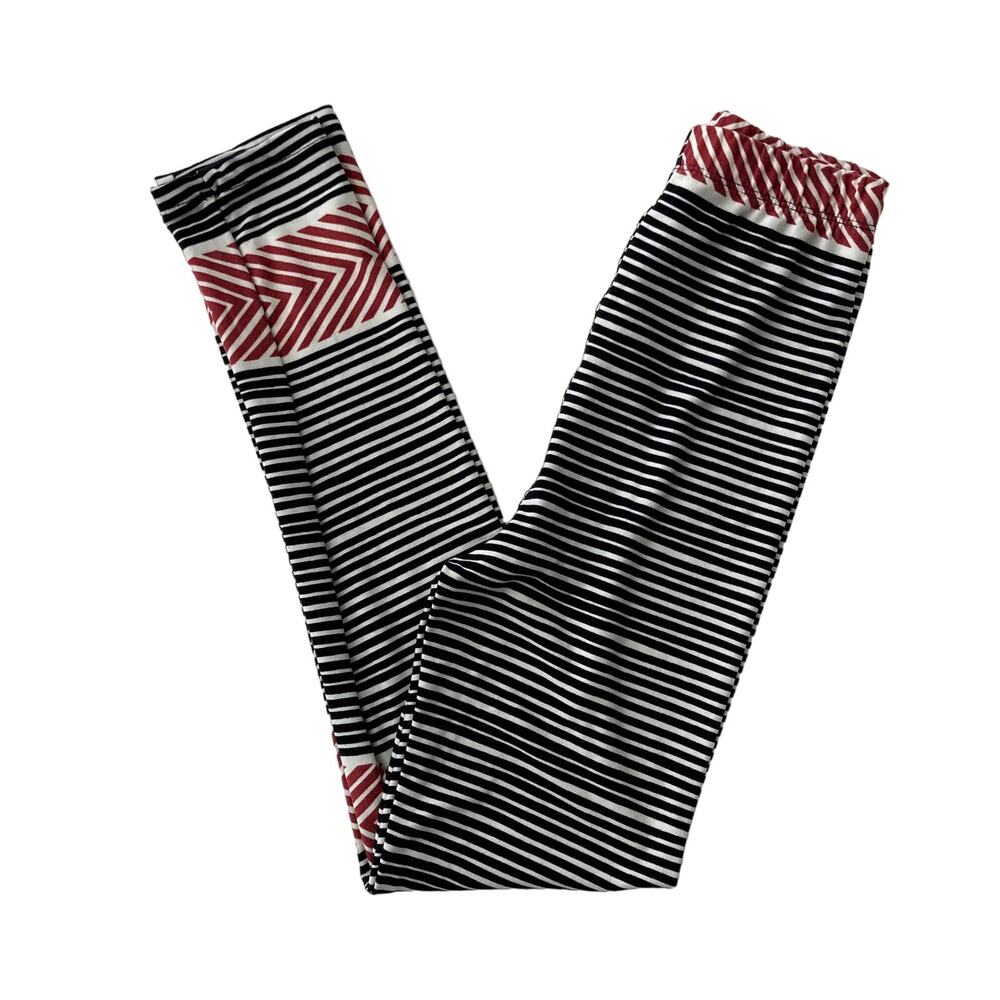 Lularoe Leggings - Stripes Chevron - Black Red White - L/XL